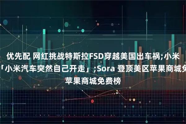 优先配 网红挑战特斯拉FSD穿越美国出车祸;小米回应「小米汽车突然自己开走」;Sora 登顶美区苹果商城免费榜