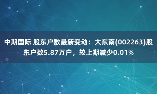中期国际 股东户数最新变动：大东南(002263)股东户数5.87万户，较上期减少0.01%
